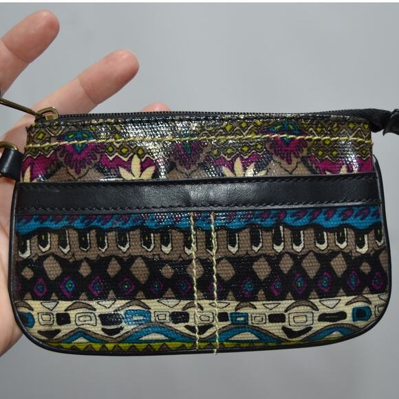 Mudd Coated Canvas Black Floral Wristlet with Keychain - Picture 8 of 9